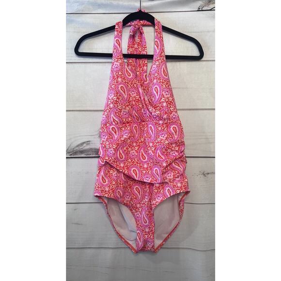 Boden Other - Boden Levanzo Ruched Halter paisley Swimsuit size 12L pink orange swim beach